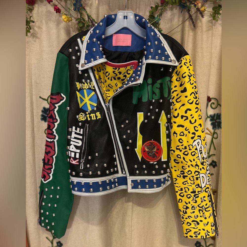 Azalea Wang Colorful Studded Leather jacket